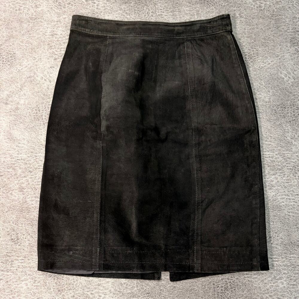 Vintage Cayenne Black Leather Midi Skirt